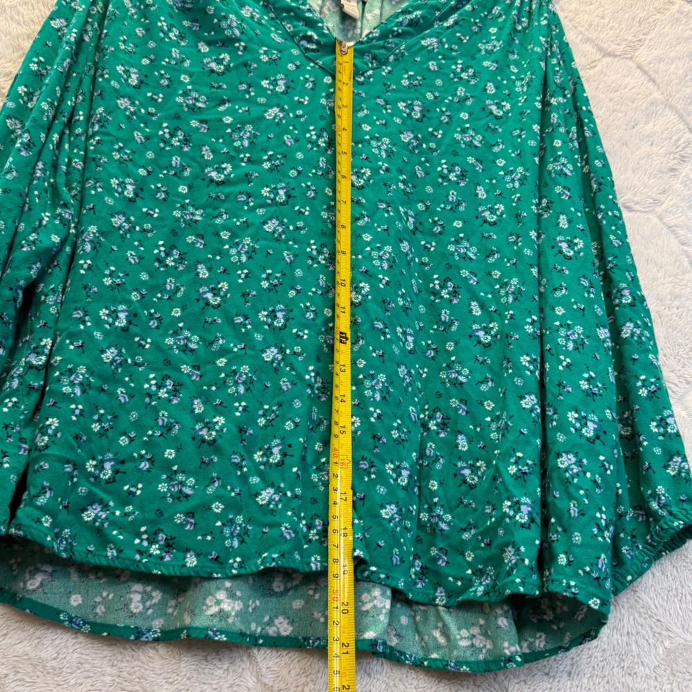 Green Ditsy Floral Long Sleeve Blouse Cottagecore Boho Spring Fall Plus Size 2X - Picture 6 of 7